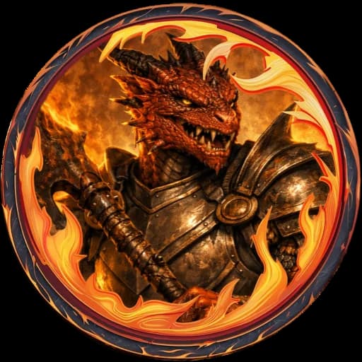 Finished dragon token with a fiery circular border