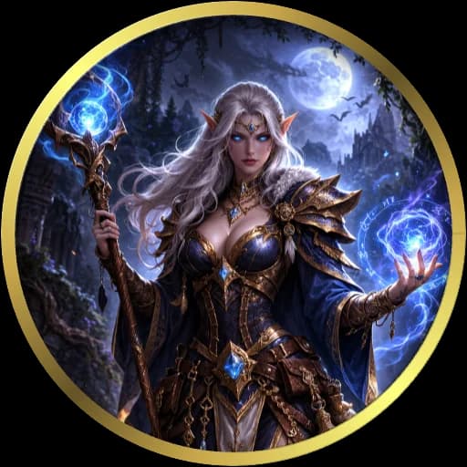 Finished archmage token with moonlit blue magic effects
