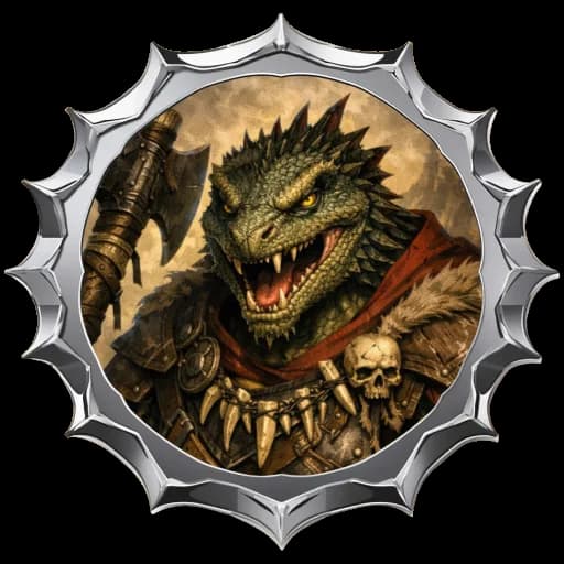 Finished reptile warrior token with a silver spiked ring