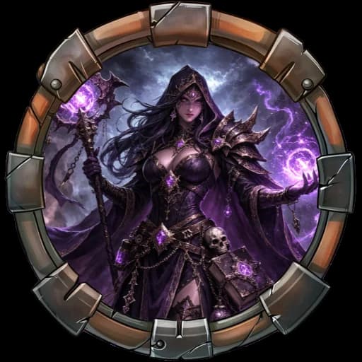 Finished sorceress token with purple arcane energy